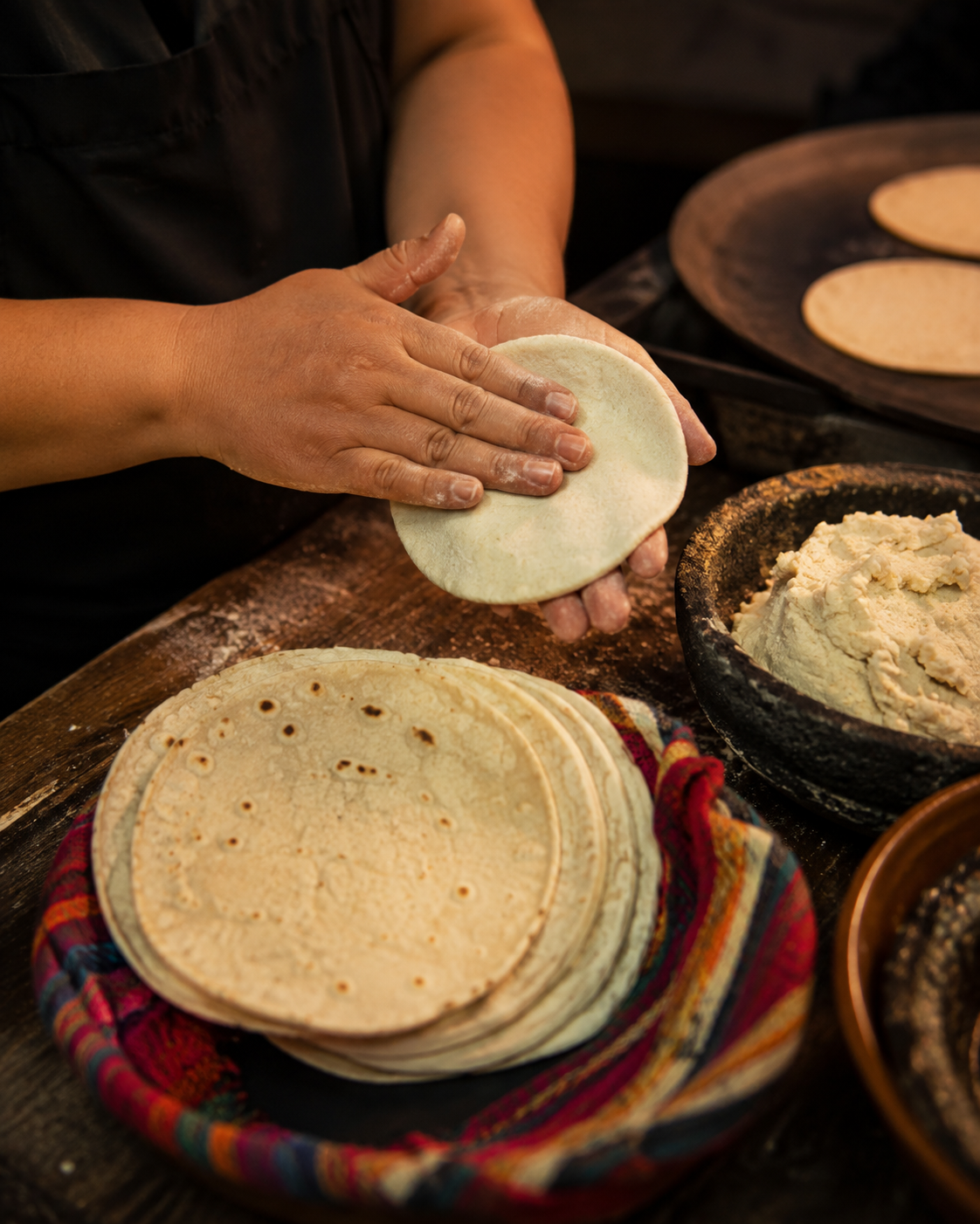 Handmade corn tortillas being prepared at Mexican Choice in Da Nang