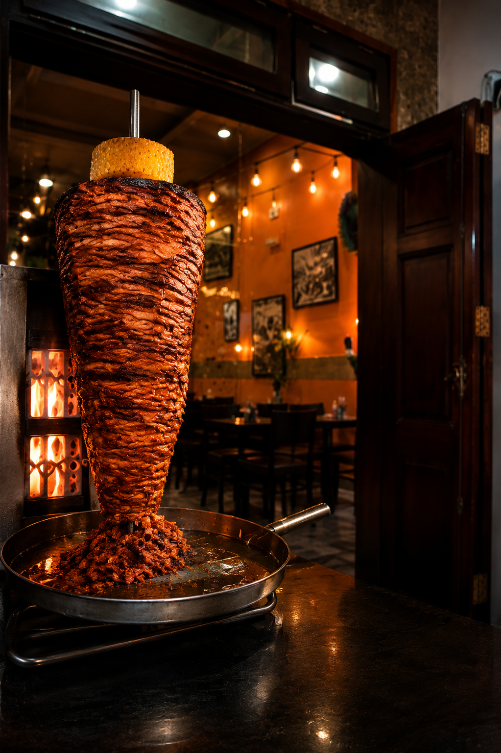 Al pastor trompo spit roasting at Mexican Choice in Da Nang